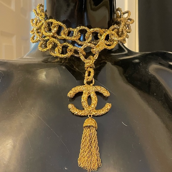 Rare CHANEL chunky lariat vintage 24k plated necklace with tassel - Picture 10 of 15
